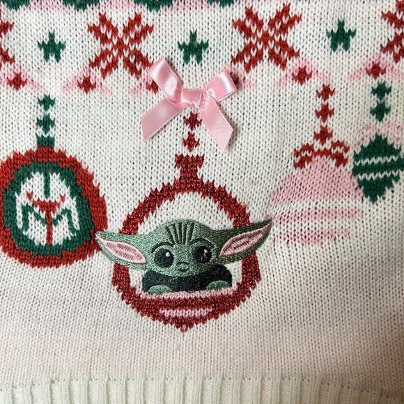 Star Wars Sweater Baby 2T Cream Pink Red Yoda The Child Grogu Holiday‎ Sweater - Picture 5 of 11